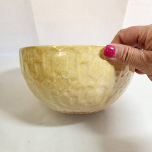 Anthropologie Ceramic Cereal Bowl Crackle Glaze Yellow Natural Off White